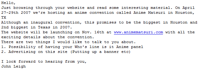 I was invited to Anime Matsuri, then ignored